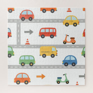 Puzzle Motif Mignon de Véhicules Routiers pour Enfants