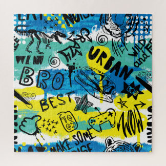 Puzzle Motif Monster Hand Drawn Kids