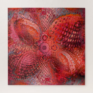 Puzzle Motif Paisley Symétrique Rouge Orné