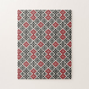 Puzzle Motif rouge noir blanc géométrique folk