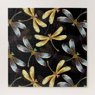 Puzzle Motif sans couture avec libellules d'or