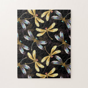 Puzzle Motif sans couture avec libellules d'or