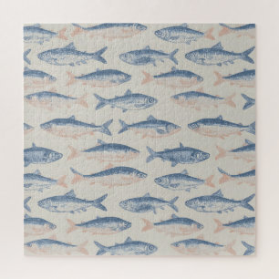 Puzzle Motif sans couture de poissons dessinés à la main 