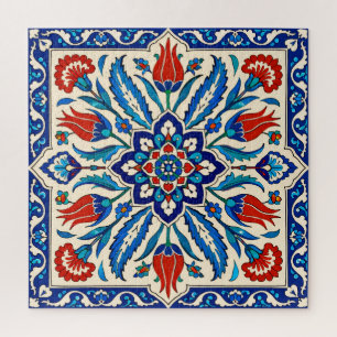 Puzzle Motif Tulipe Bleu Rouge de Style Ottoman