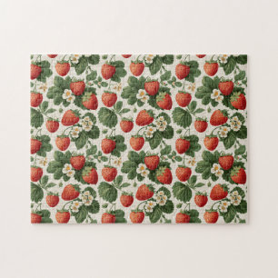 Puzzle Motif vintage aux fraises avec fleurs