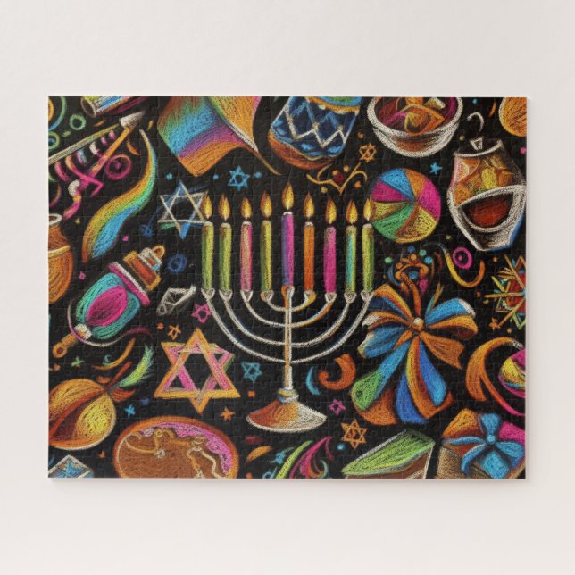 Puzzle Motifs colorés Hanoukka Menorah (Horizontal)