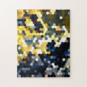 Puzzle Motifs géométriques hexagones jaunes et bleus de