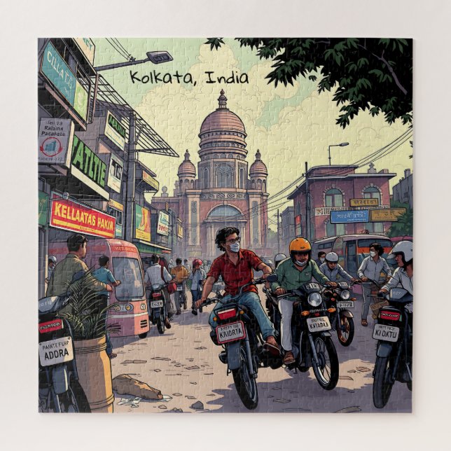 Puzzle Motos du centre-ville à Calcutta, Inde (Vertical)
