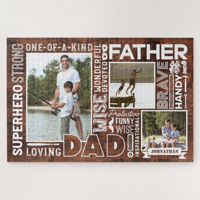 Puzzle Mots Pour #1 Papa Happy Fête des pères Photo Colla (Horizontal)