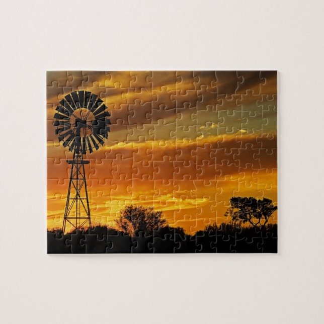 Puzzle Moulin à vent et coucher de soleil, William Creek, (Horizontal)