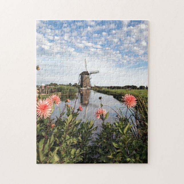 Puzzle Moulin à vent et fleurs dans Pays-Bas (Vertical)