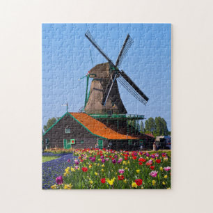 Puzzle Moulin Pays-Bas Tulip Garden Europe Jigsaw Pu