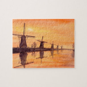 Puzzle Moulins au coucher du soleil - Peinture à l'aquare