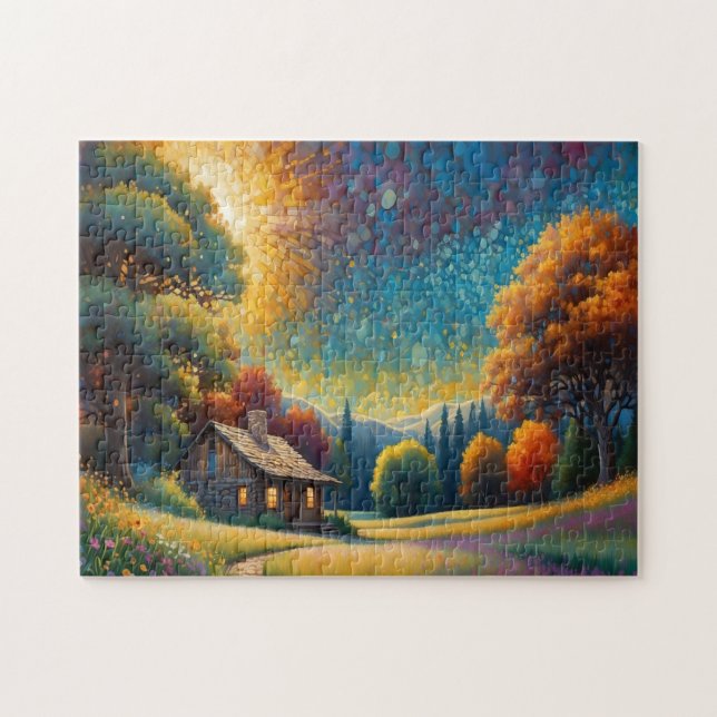 Puzzle Mountain Forest Cabin Art (Horizontal)