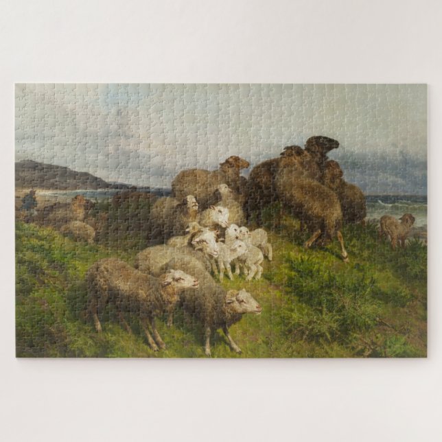 Puzzle Moutons dans un pré (par August Friedrich Schenck) (Horizontal)