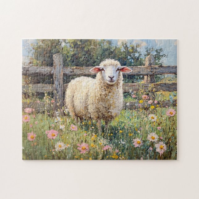 Puzzle Moutons de printemps avec peinture Fleur sauvage (Horizontal)