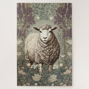 Puzzle Moutons Élégants Fond De Fleur De Lavande