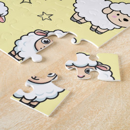 Puzzle Moutons mignons endormis et Lune avec Étoiles