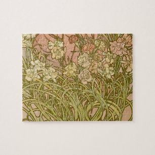 Puzzle Mucha fleurs d'oeillets Art Nouveau