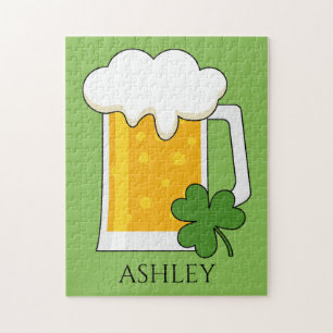 Puzzle Mug de bière irlandaise avec Shamrock Clover Per