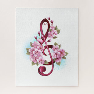 Puzzle Musical treble clef notes with sakura flowers