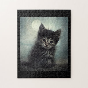 Puzzle Mystère chaton au clair de lune