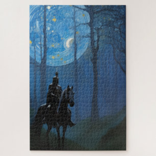Puzzle Mystérieux Chevalier Noir dans la Forêt Lune
