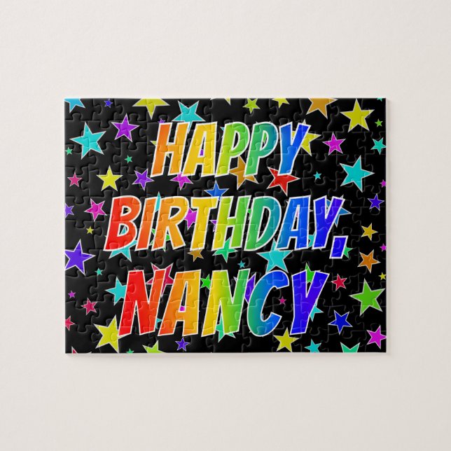 Puzzle "NANCY" Prénom, Amusant "HEUREUX ANNIVERSAIRE" (Horizontal)