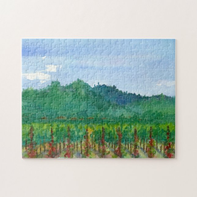 Puzzle Napa Valley Vin Pays Rose Aquarelle Peinture (Horizontal)