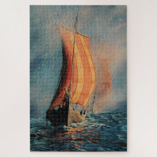 Puzzle Navire viking/bateau long/en mer/hommes en bateau