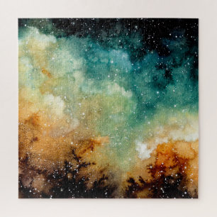 Puzzle Nebula jaune vif, ciel bleu aquarelle.
