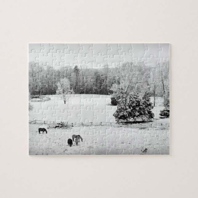 Puzzle Neige fraîche tombée au ranch du cheval - 8x10 pou (Horizontal)