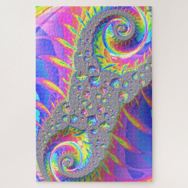 Puzzle Neon Arc-en-ciel Spiral Fractal Art numérique Abst (Vertical)