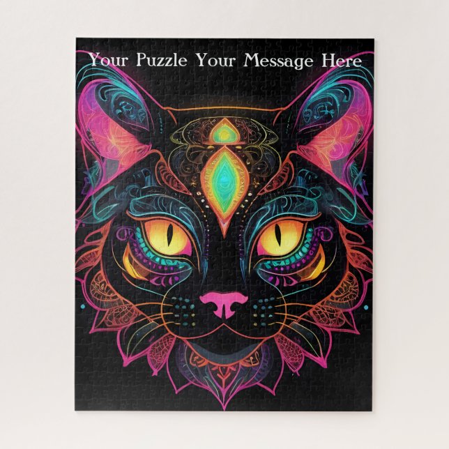 Puzzle Neon Mandala Cat (Vertical)