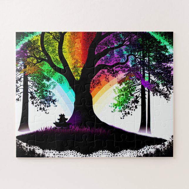 Puzzle Neon Rainbow Tree Silhouette Dream (Horizontal)