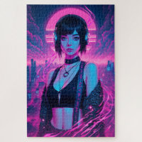 Neon Retro Cyber Punk Rock Girl Poster