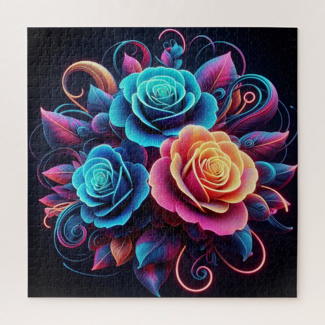 Puzzle Neon Roses (Vertical)