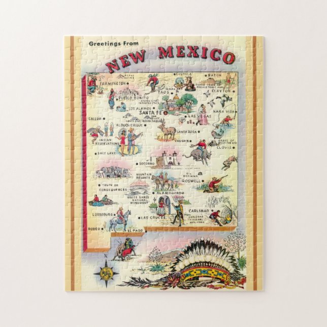 Puzzle New Mexico  11x14 illustrated Map (Vertical)