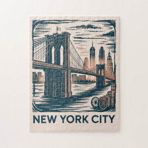 Puzzle New York City Brooklyn Bridge Bold Retro Skyline