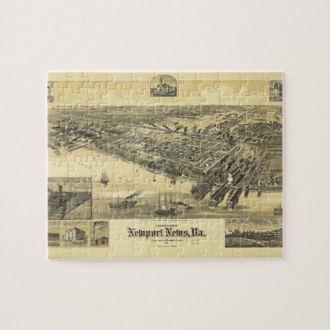 Puzzle Newport News Virginia Warwick County Map 1891 (Horizontal)