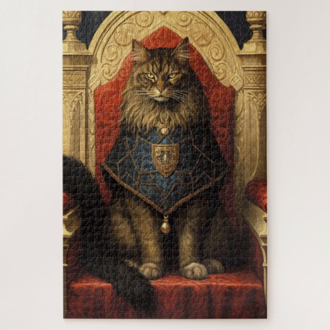 Puzzle Noble Maine Coon Trône Art Imprimer (Vertical)