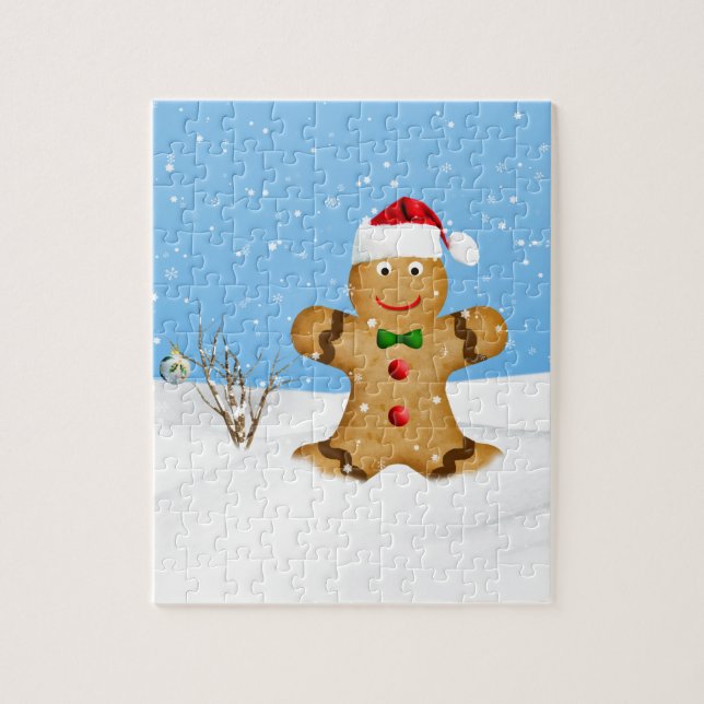 Puzzle Noël, bonhomme en pain d'épice heureux dans la (Vertical)