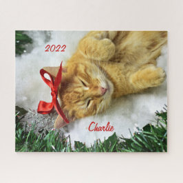 Puzzle Noël de chat Tabby Orange Personnalisé