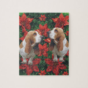 Puzzle Noël de poinsettia de Basset Hound
