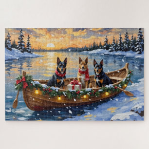 Puzzle Noël en bateau avec un Malinois belge