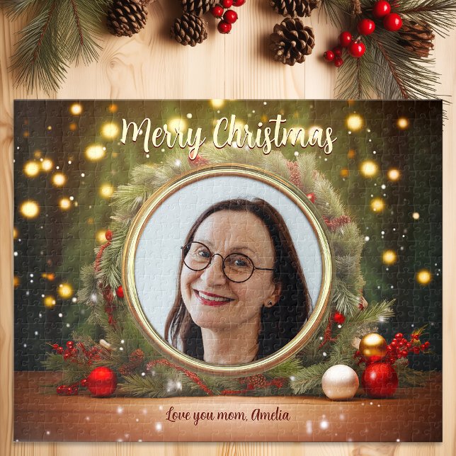 Puzzle Noël Famille Photo Cadre Or Ornements adulte (Christmas Golden Family Photo Frame Ornaments Jigsaw Puzzle)