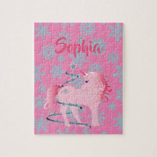 Puzzle Noël Flocon de neige mignonne Unicorne rose