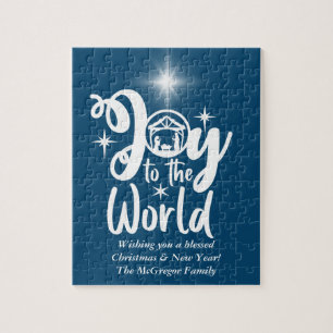 Puzzle Noël Nativité Joie au monde Bleu & Blanc J