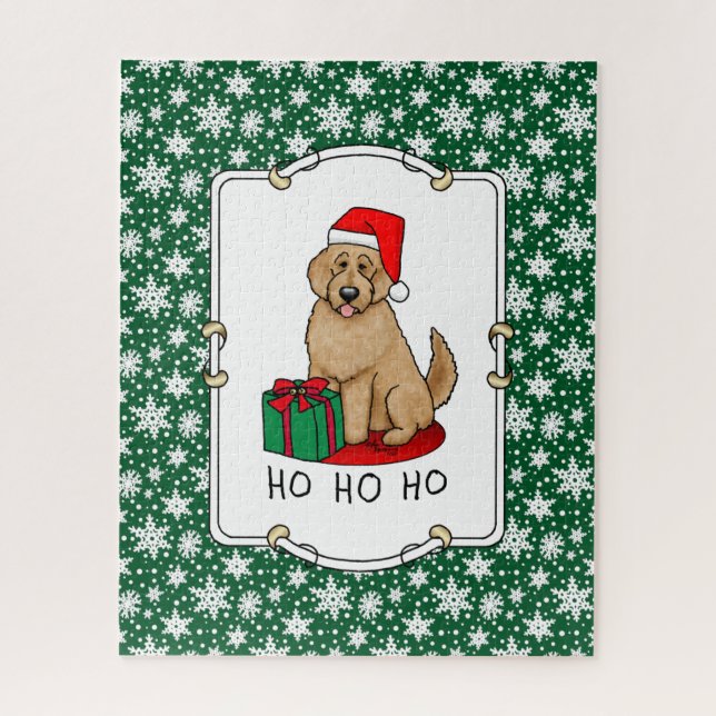 Puzzle Noël Père Noël Goldendoodle (rouge or) Chien migno (Vertical)