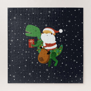 Puzzle Noël Père Noël T-rex Dinosaur Sleigh